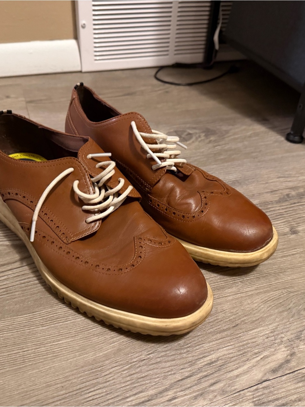 Cole Haan Men's Tan/Brown Wingtip Oxfords with Cream Sole